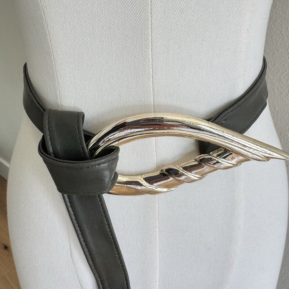 Vintage Gold Tone Adjustable Waist Olive Wrap Tie Belt Asymmetrical Glam Gypsy - Picture 3 of 9